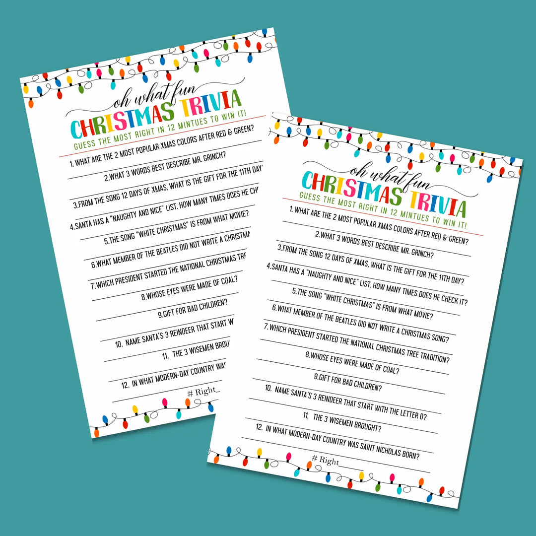 Festive lights christmas trivia printable holiday game instant download version 2 colorful fun - party games