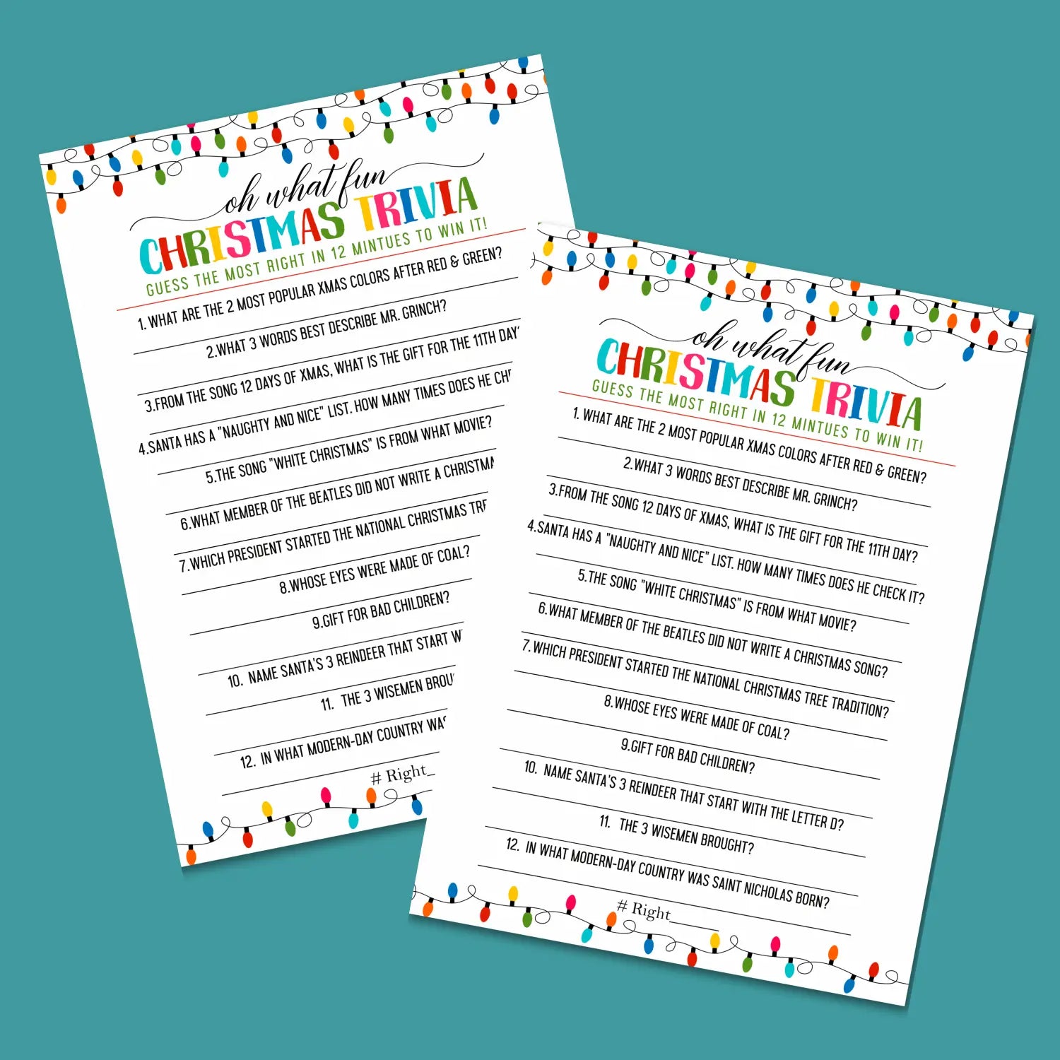 Festive lights christmas trivia printable holiday game instant download version 2 colorful fun - party games