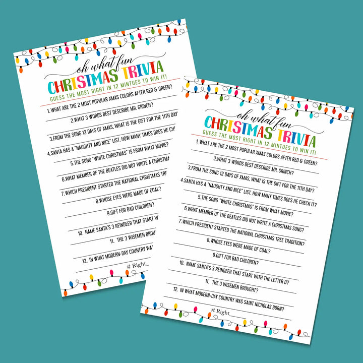 Festive lights christmas trivia printable holiday game instant download version 2 colorful fun - party games