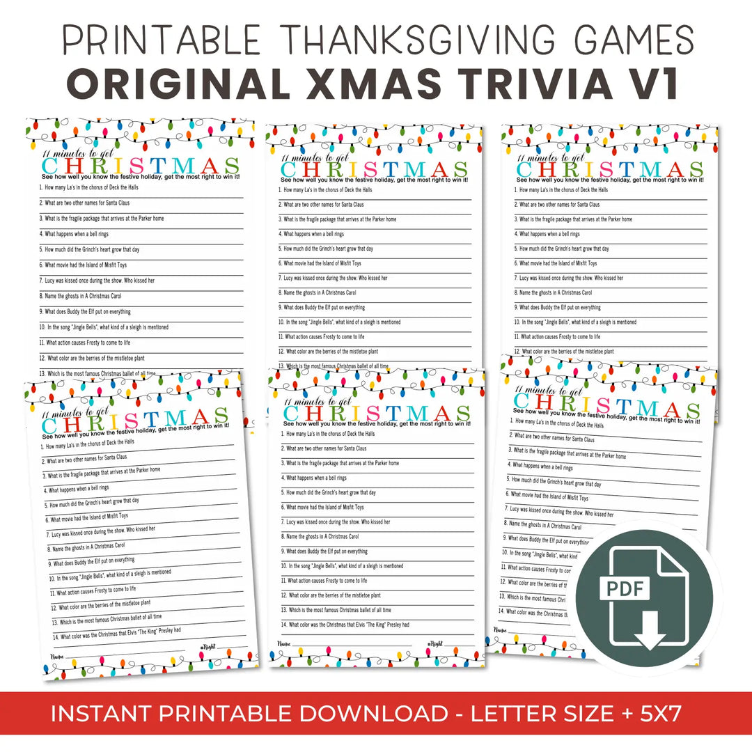 Festive lights christmas trivia printable holiday game instant download fun for all - party games