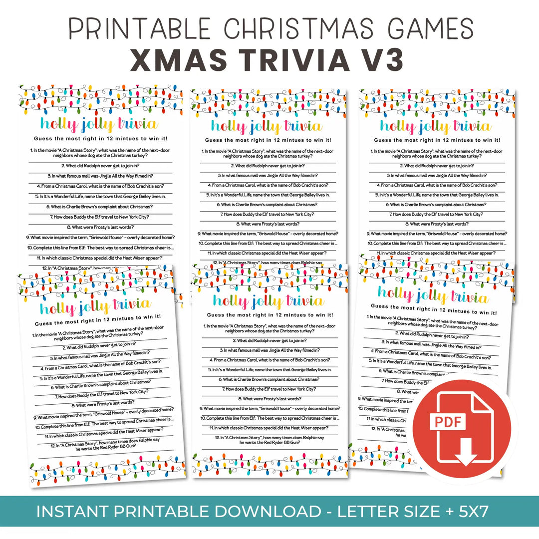 Festive lights christmas trivia printable holiday game instant download version 3 fast and fun - party games