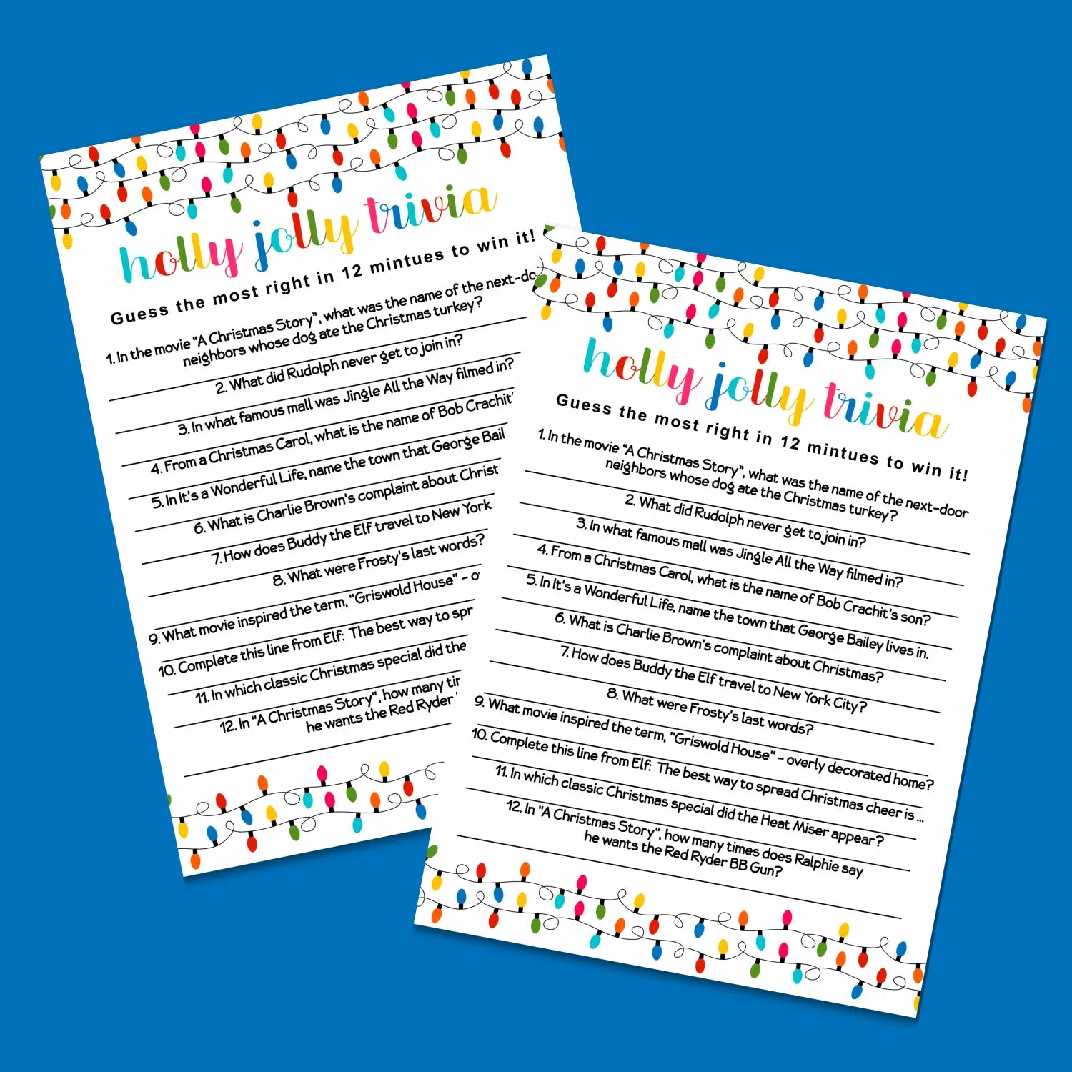 Festive lights christmas trivia printable holiday game instant download version 3 fast and fun - party games