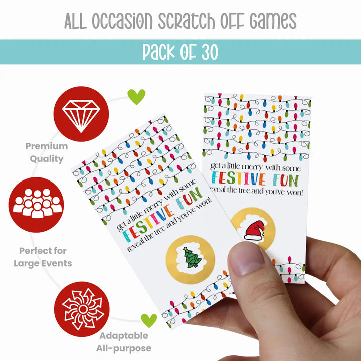 Festive Lights Scratch Off Cards, Christmas Party Games for Adults, Groups, Family, Holiday Scratcher Tickets, Xmas Favors, 30 Pack - Paper Clever Party