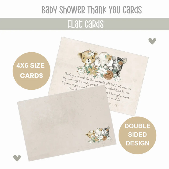 Flora Jungle Baby Shower Thank You Cards for Girls – Notecards with Envelopes (Pack of 25) - Paper Clever Party