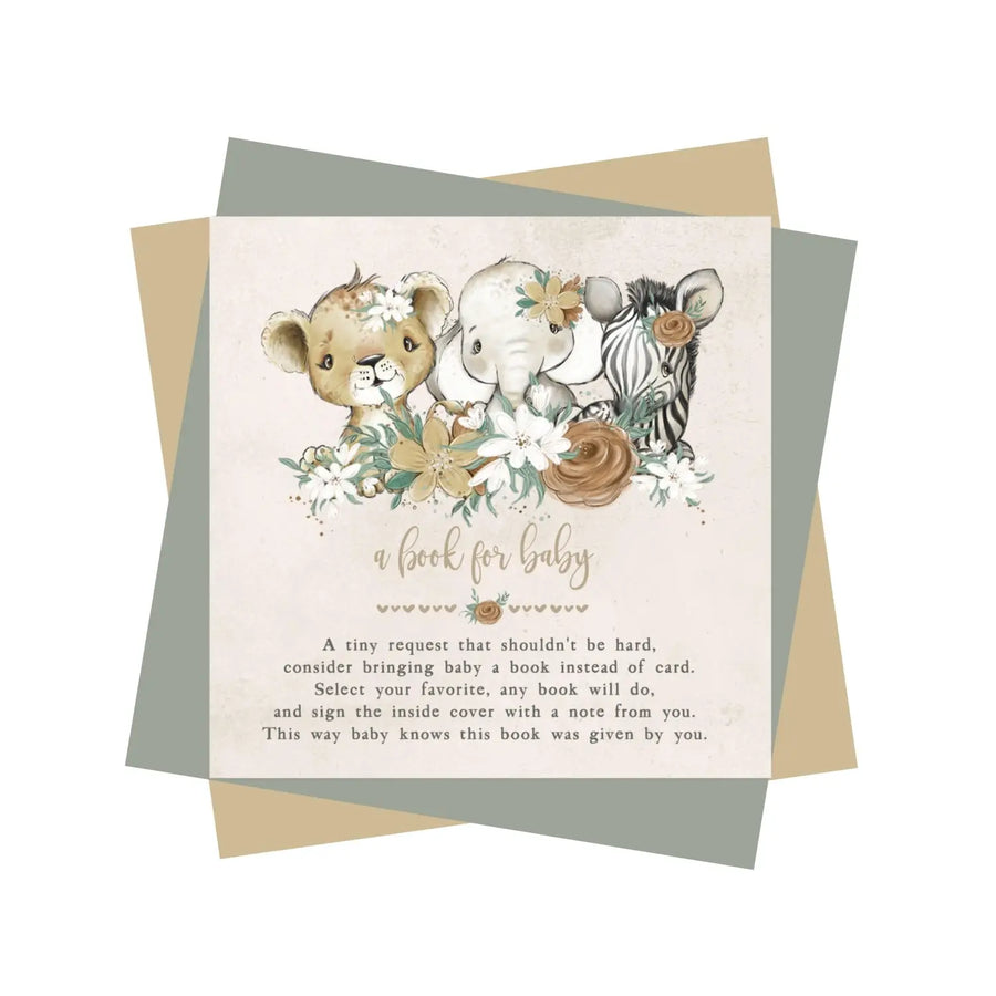 Flora Safari Books for Baby Shower Request Cards - Paper Clever Party