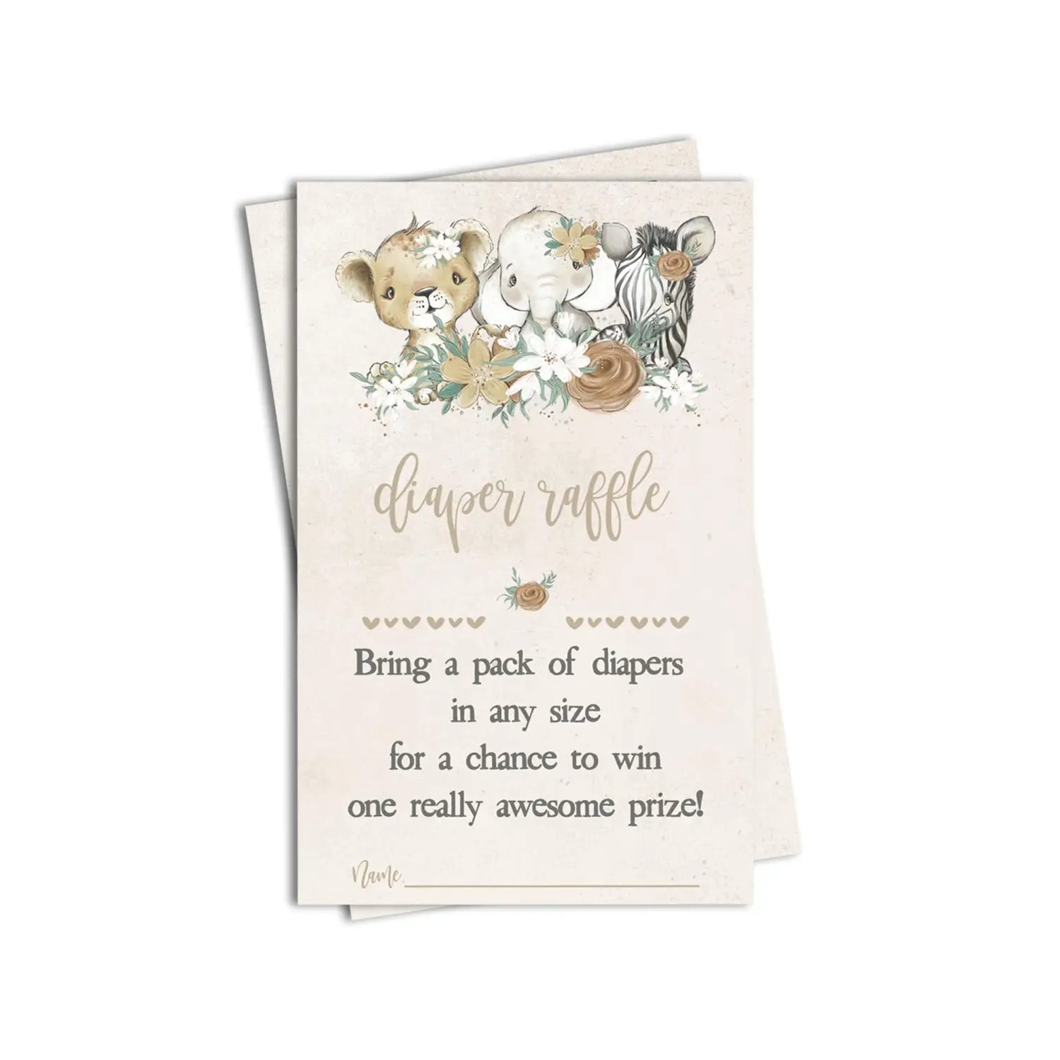Flora safari diaper raffle tickets - baby shower game inserts 50 pack - party games