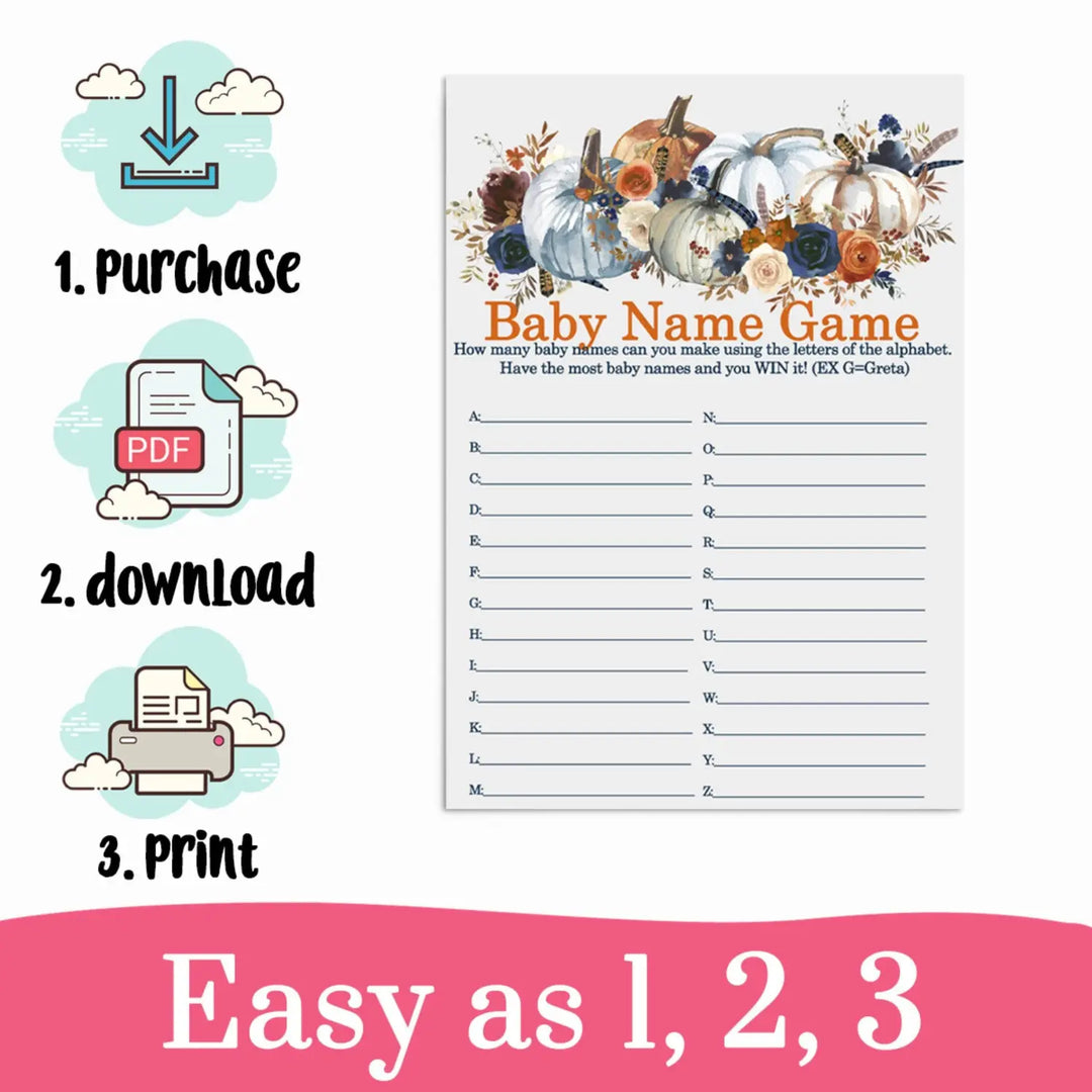 Floral Baby Name Race Game - Quick & Fun Printable for Baby Shower - Instant PDF Download - Paper Clever Party