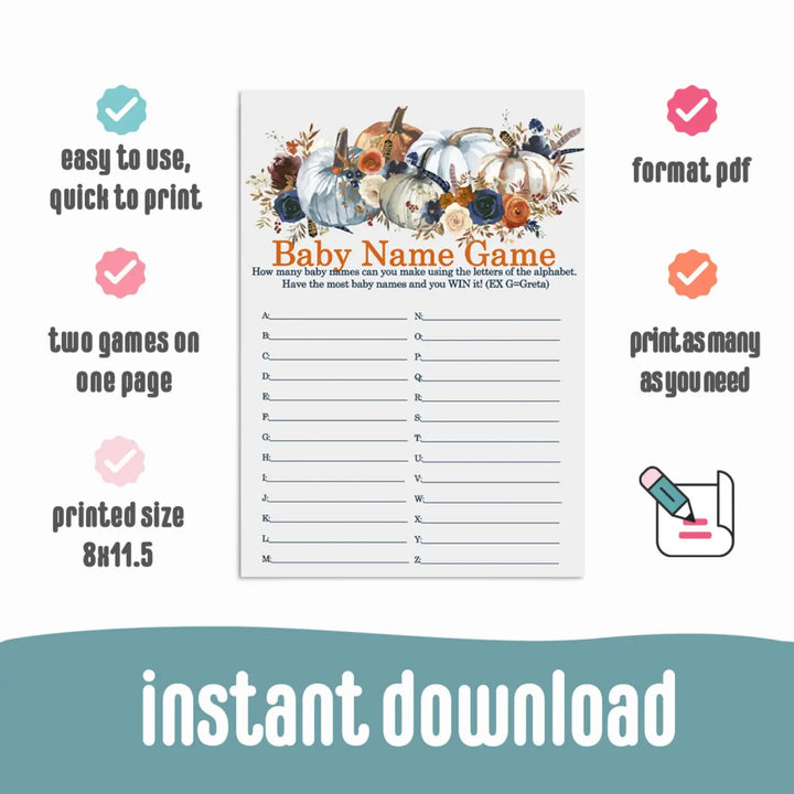 Floral Baby Name Race Game - Quick & Fun Printable for Baby Shower - Instant PDF Download - Paper Clever Party