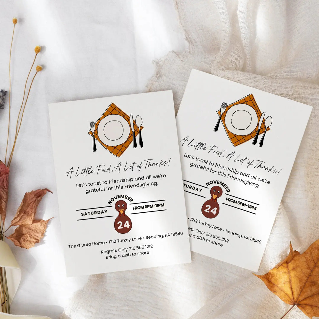Friendsgiving invitations fall party autumn theme cards fully personalized printed or printable