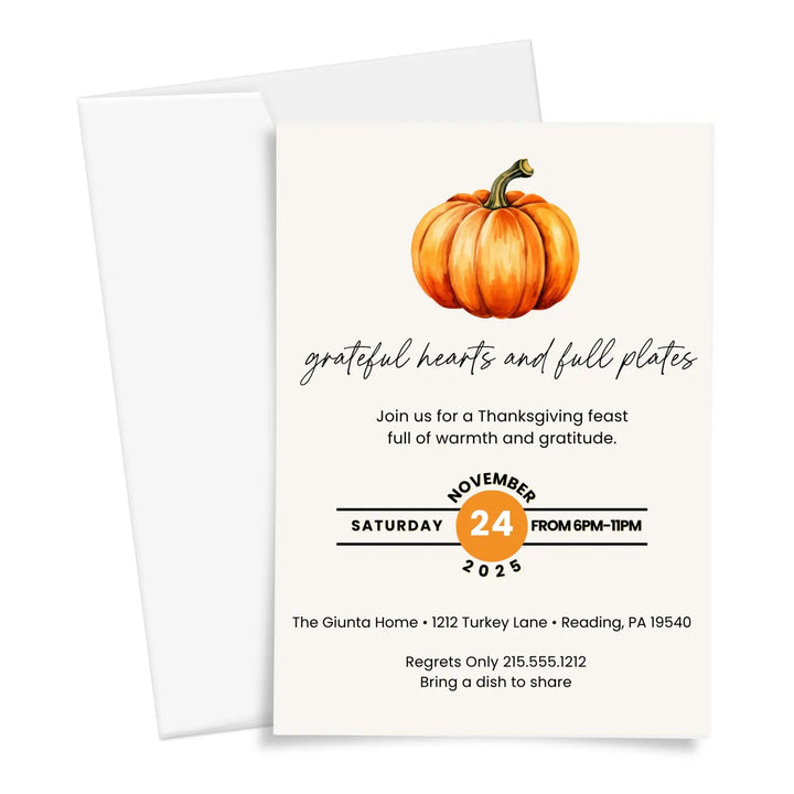 Friendsgiving invitations printed or printable personalized thanksgiving invites grateful hearts and full plates