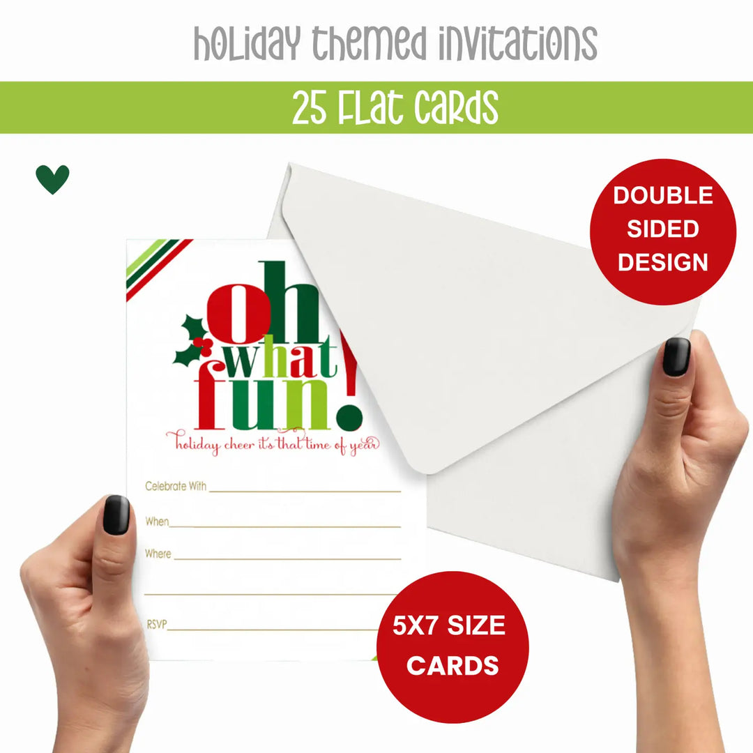 Oh What Fun Christmas Invitations - 25ct, Versatile, 5x7 - Paper Clever Party