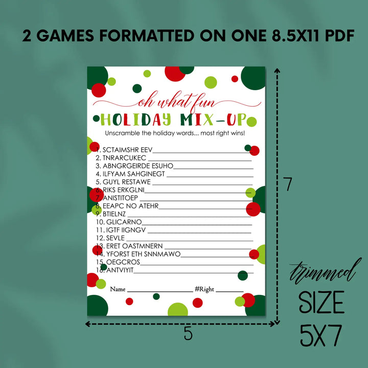 Oh fun christmas word scramble printable – digital instant download pdf red and green - party games