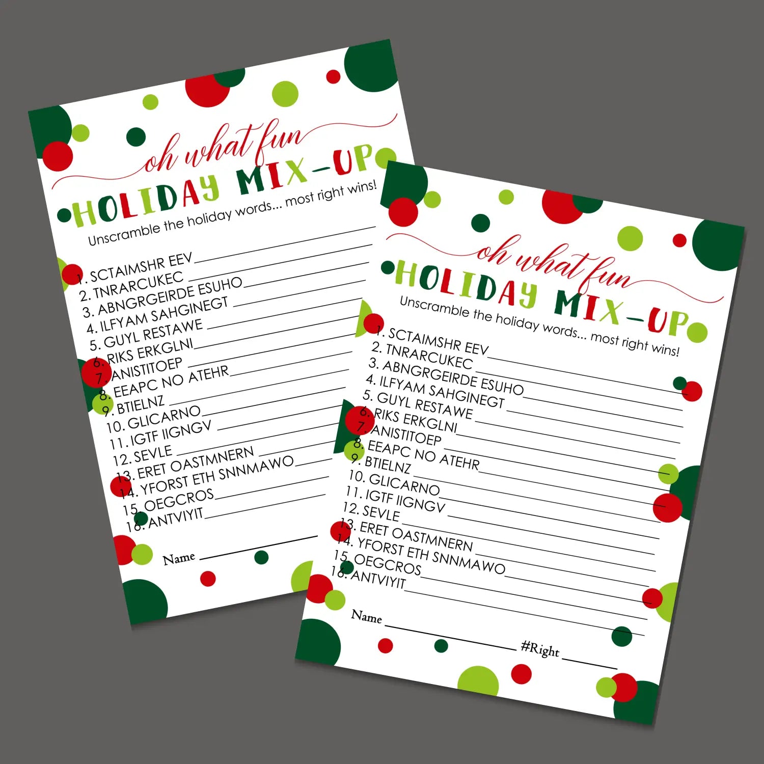 Oh fun christmas word scramble printable – digital instant download pdf red and green - party games