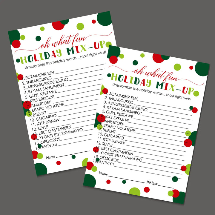 Oh fun christmas word scramble printable – digital instant download pdf red and green - party games