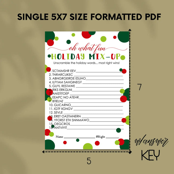 Oh fun christmas word scramble printable – digital instant download pdf red and green - party games