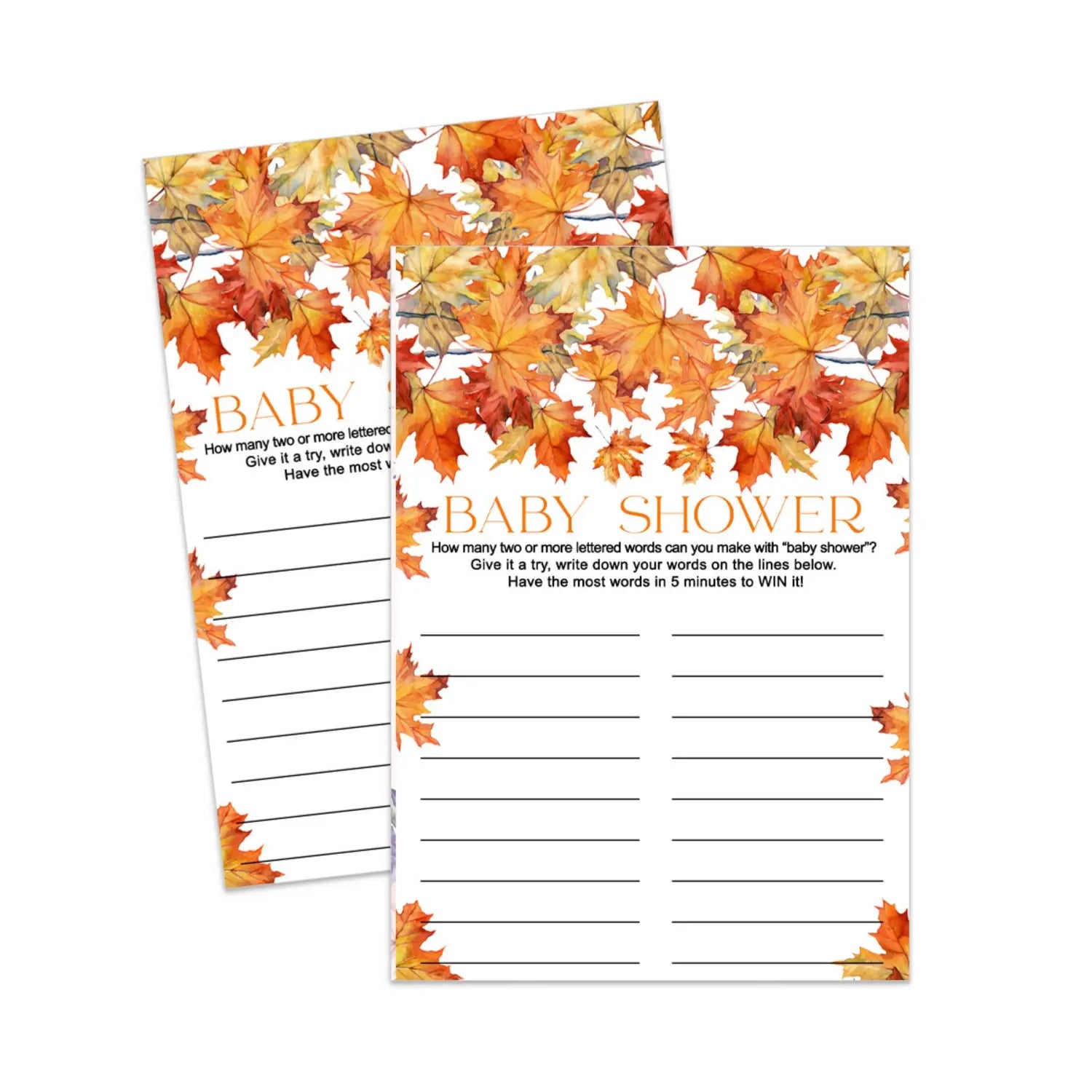 Fun ’fall in love’ baby shower game - printable word creation challenge - party games