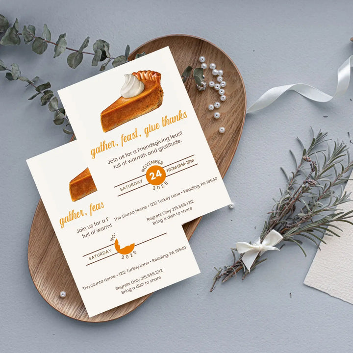 Gather feast and give thanks invitations printed or printable thanksgiving digital invites for fall baby shower