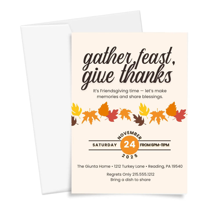 Gather feast and give thanks invitations printed or printable thanksgiving digital invites for fall baby shower