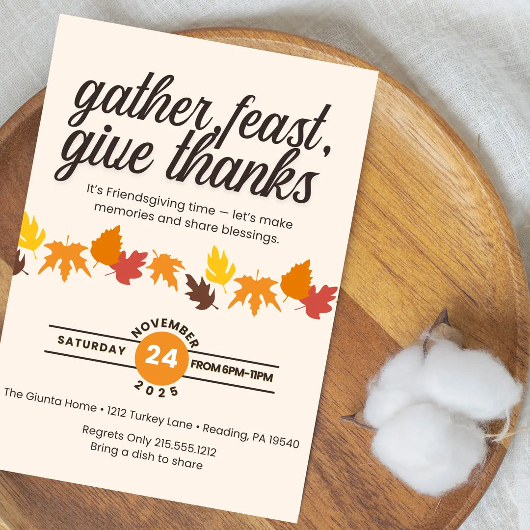 Gather feast and give thanks invitations printed or printable thanksgiving digital invites for fall baby shower