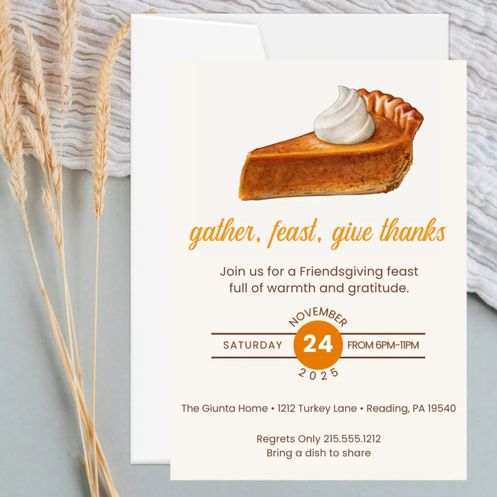 Gather feast and give thanks invitations printed or printable thanksgiving digital invites for fall baby shower