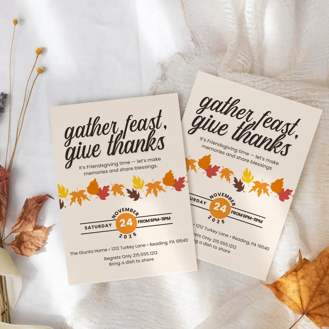 Gather feast and give thanks invitations printed or printable thanksgiving digital invites for fall baby shower