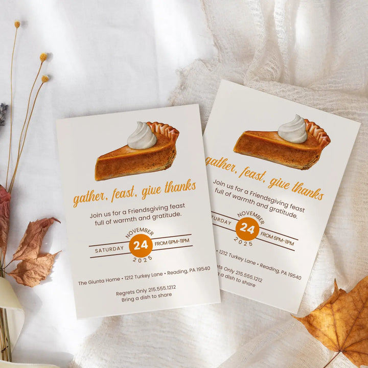 Gather feast and give thanks invitations printed or printable thanksgiving digital invites for fall baby shower