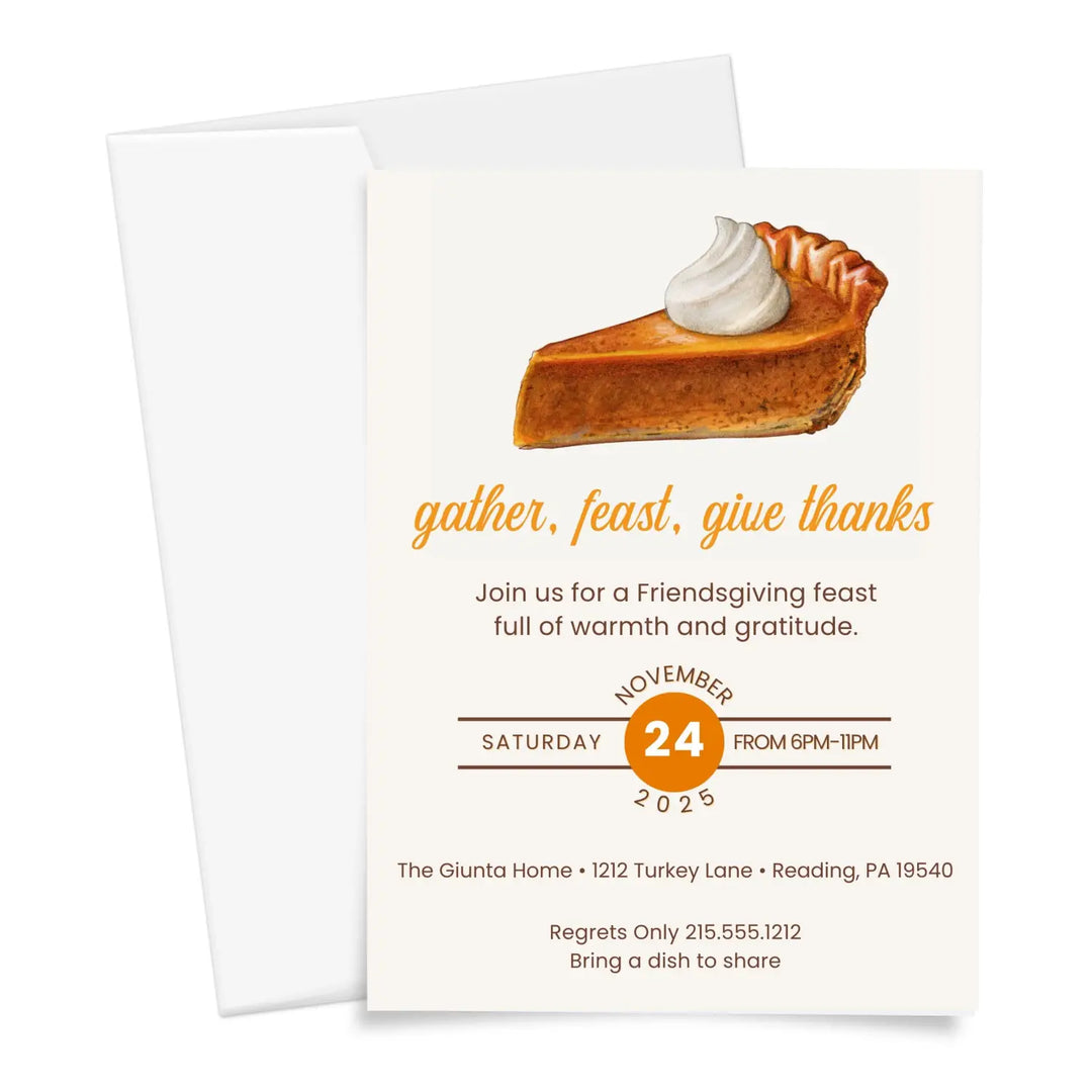 Gather feast and give thanks invitations printed or printable thanksgiving digital invites for fall baby shower