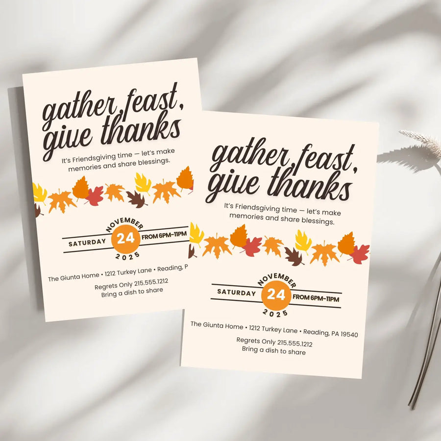 Gather feast and give thanks invitations printed or printable thanksgiving digital invites for fall baby shower