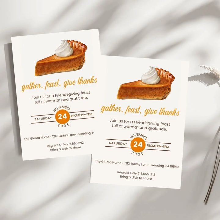 Gather feast and give thanks invitations printed or printable thanksgiving digital invites for fall baby shower