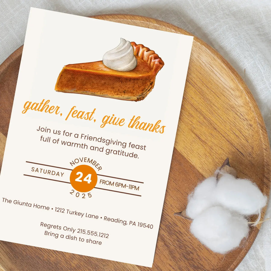 Gather feast and give thanks invitations printed or printable thanksgiving digital invites for fall baby shower