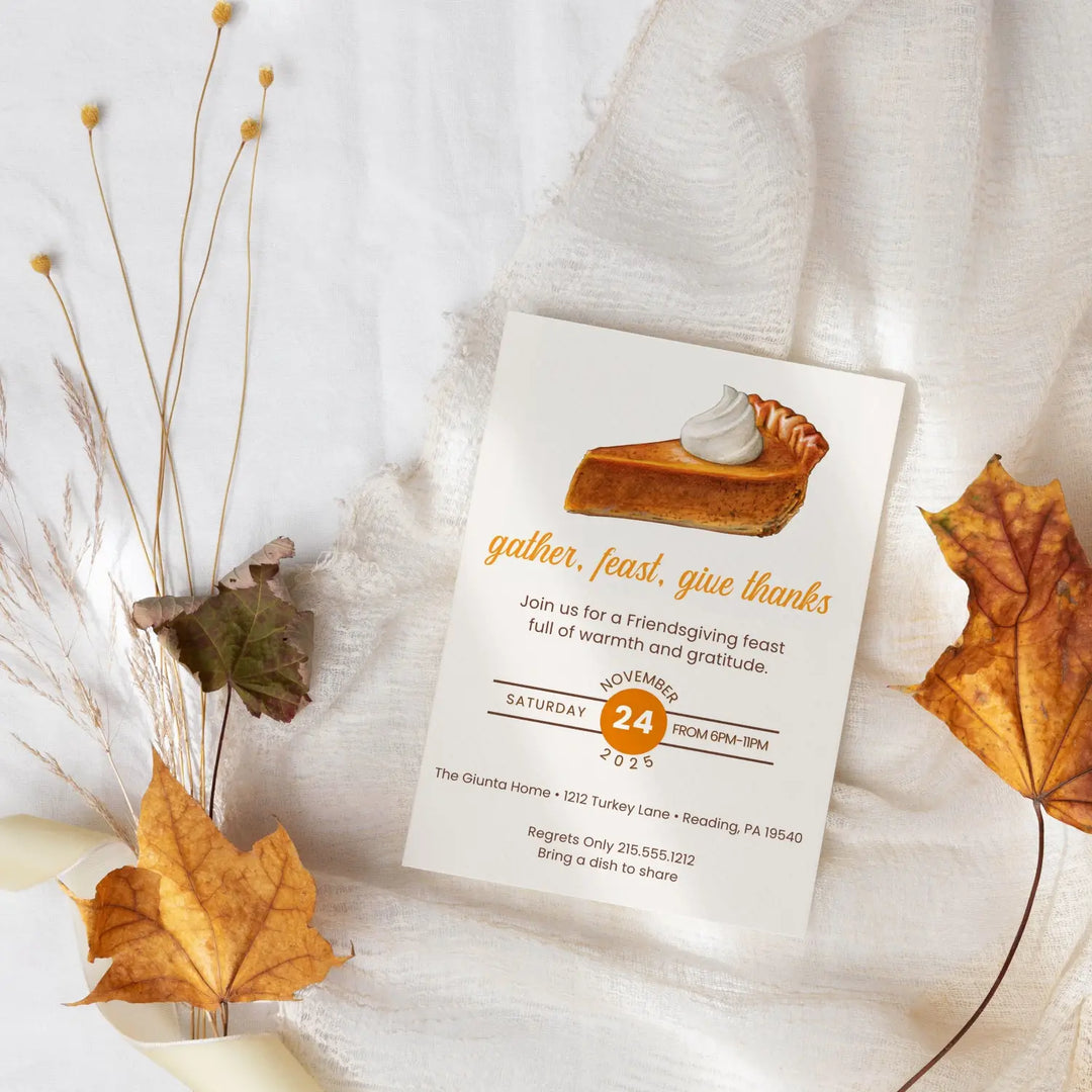 Gather feast and give thanks invitations printed or printable thanksgiving digital invites for fall baby shower