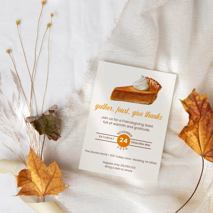 Gather feast and give thanks invitations printed or printable thanksgiving digital invites for fall baby shower