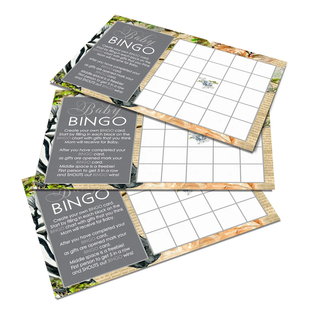 Gender Neutral Jungle Safari Baby Shower Bingo Game - Paper Clever Party