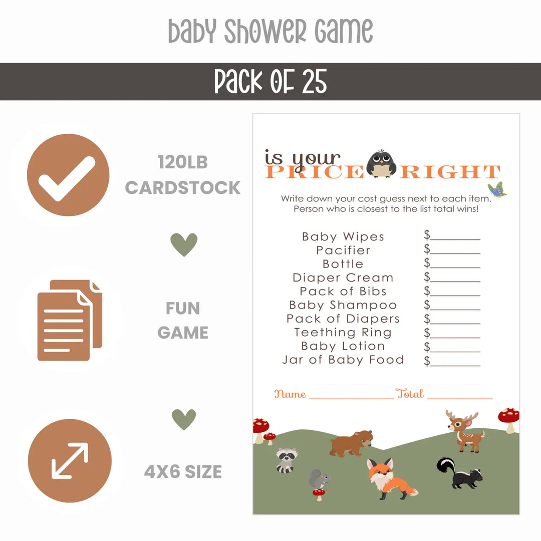 Gender Neutral Woodland Baby Shower Game - Paper Clever Party