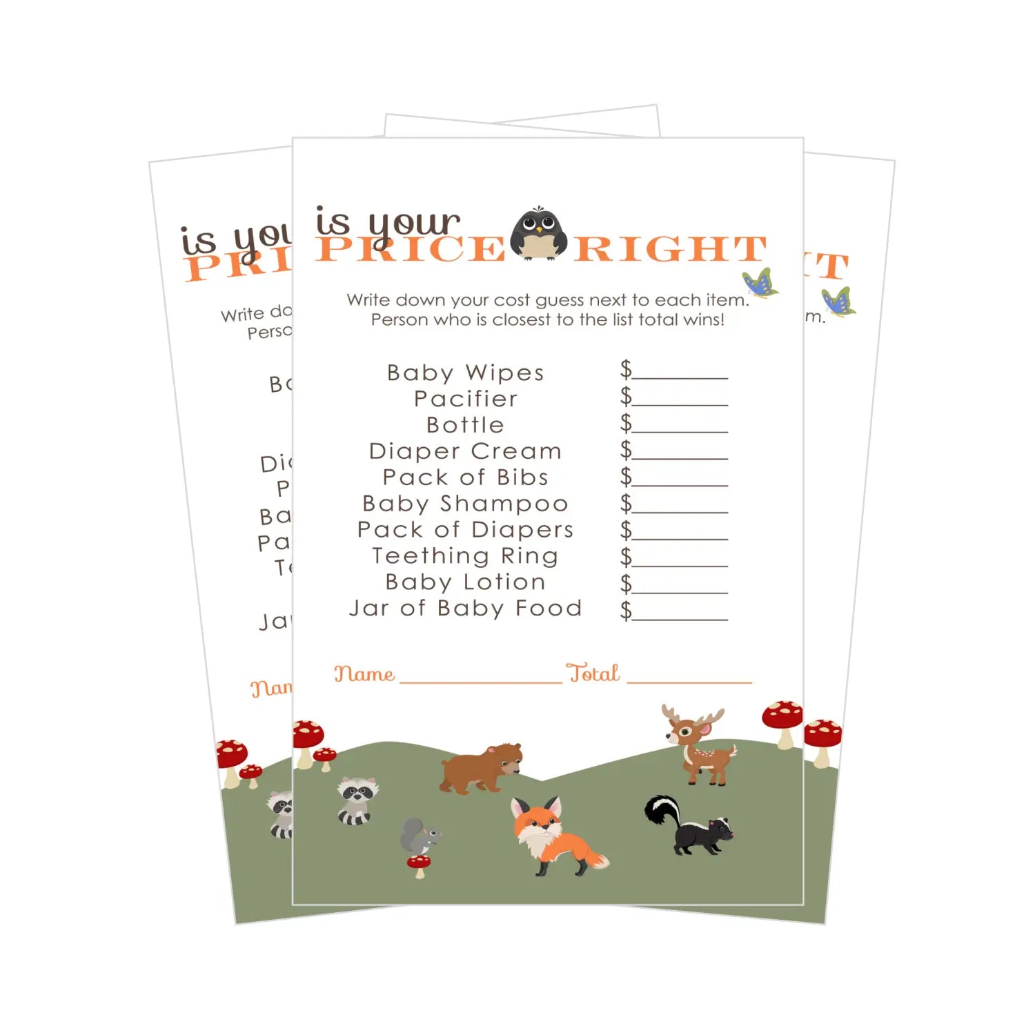 Gender neutral woodland baby shower game - kitchen