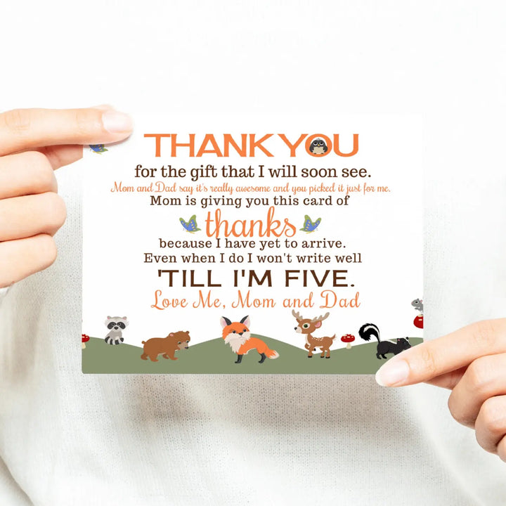 Gender Neutral Woodland Baby Shower Thank You Cards - 15 Pack Notecards with Orange Envelopes, 4x6 - Paper Clever Party