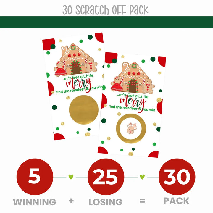 Gingerbread-themed scratch off tickets for Christmas party fun, 30 pack