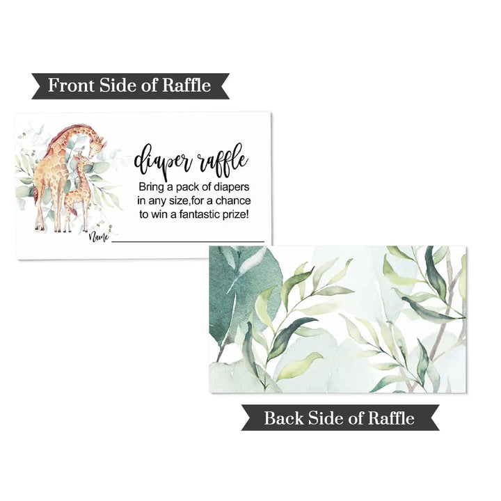 Giraffe Diaper Raffle Tickets for Baby Shower - Greenery Theme Jungle Animal Design - 25 Pack - Paper Clever Party