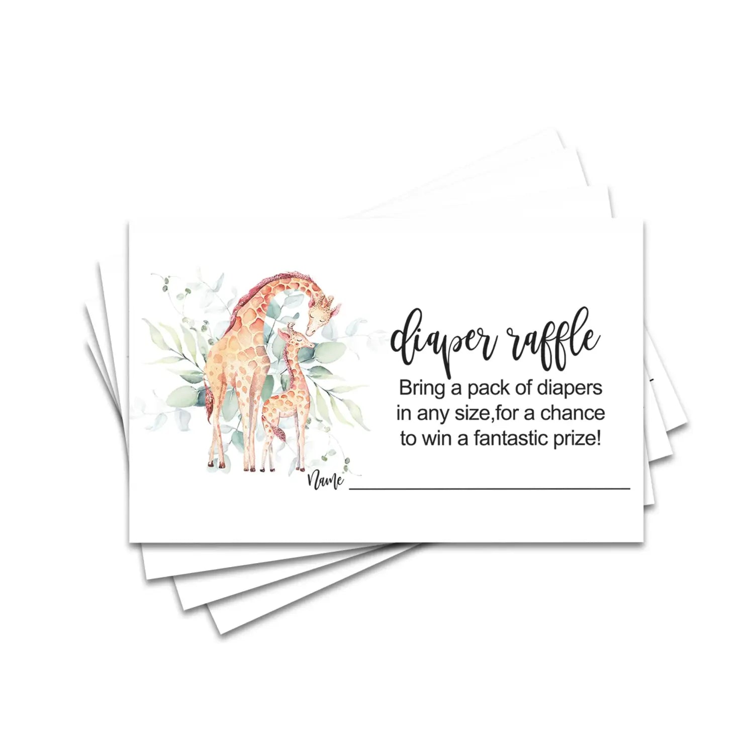 Giraffe diaper raffle tickets for baby shower - greenery theme jungle animal design - 25 pack - office product