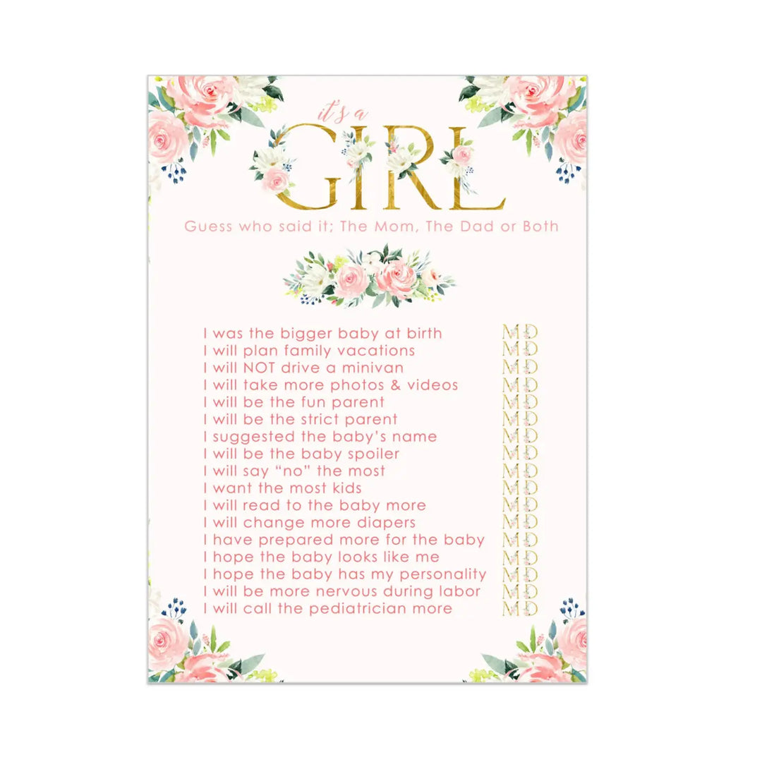 Oh Girl Baby Shower Game 25 Guest Pack - Paper Clever Party