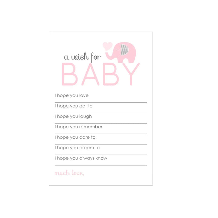 Girl Baby Shower Pink Elephant Advice Cards - 20-Pack Memory Wishes, 4x6 Keepsake Activity Set - Paper Clever Party