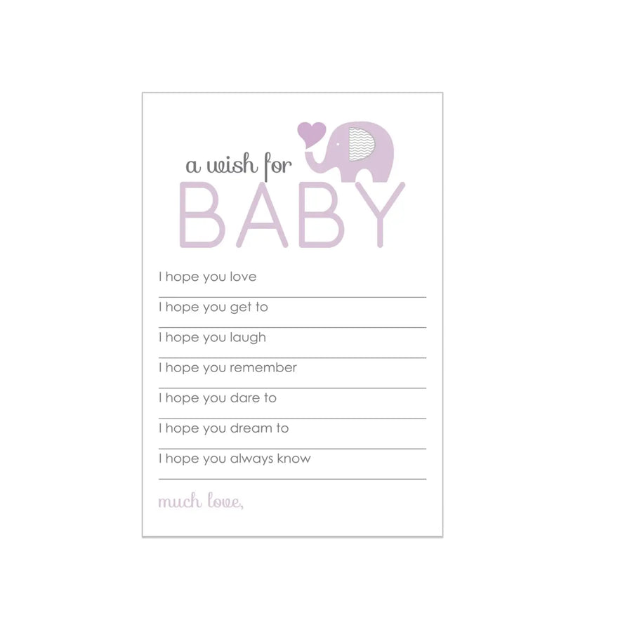 Girl Baby Shower Purple Elephant Advice Cards - 20-Pack Memory Wishes, 4x6 Keepsake Activity Set - Paper Clever Party