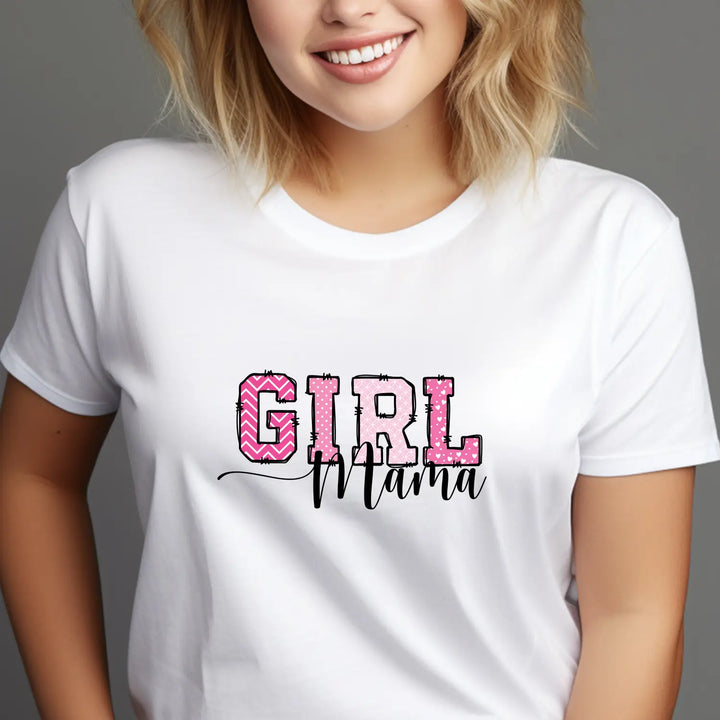 Girl mama women’s tee cute mommy graphict-shirt proud mom shirt casual wear matching family idea pink baby shower gift