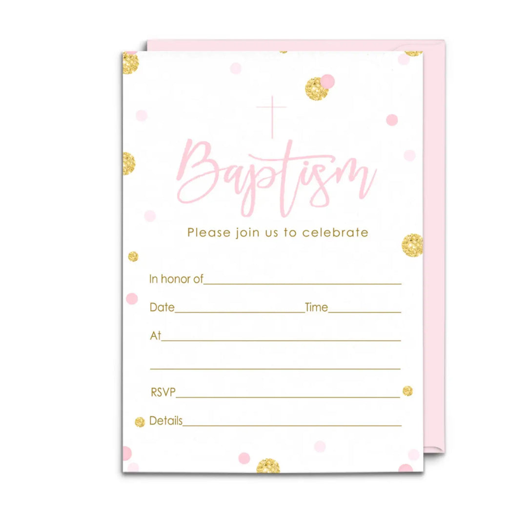 Girls Baptism Invitation with Envelopes (15 Pack) - Paper Clever Party