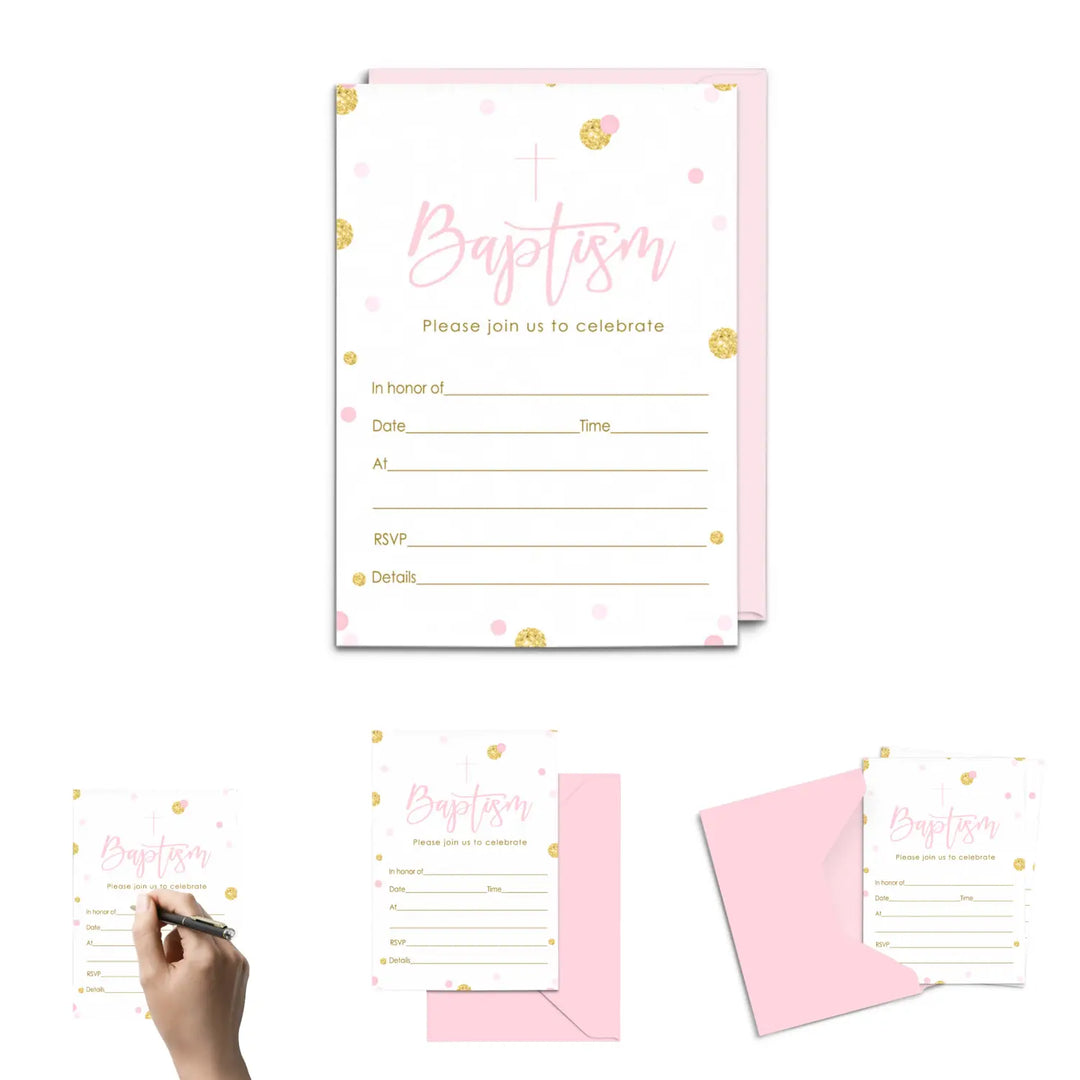 Girls Baptism Invitation with Envelopes (15 Pack) - Paper Clever Party