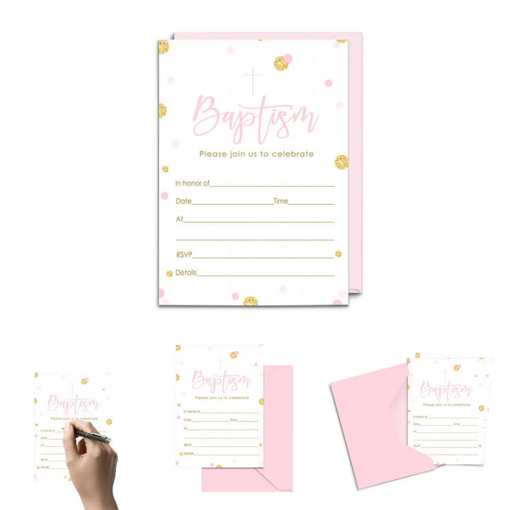 Girls Baptism Invitation with Envelopes (15 Pack) - Paper Clever Party