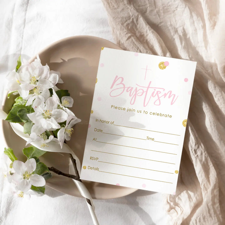 Girls Baptism Invitation with Envelopes (15 Pack) - Paper Clever Party