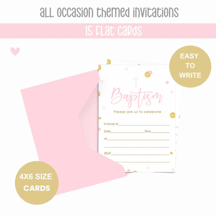 Girls Baptism Invitation with Envelopes (15 Pack) - Paper Clever Party