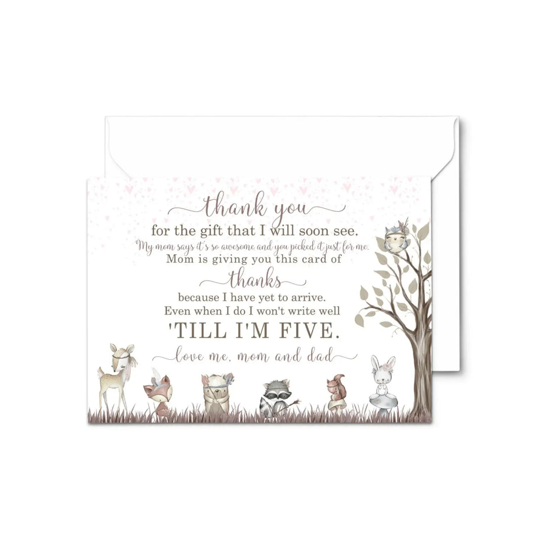 Girls Woodland Baby Shower Thank You Cards – Notecards with Envelopes (Pack of 25) - Paper Clever Party