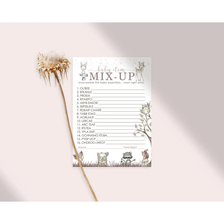 Girls’ Woodland Word Scramble Game Cards - Paper Clever Party